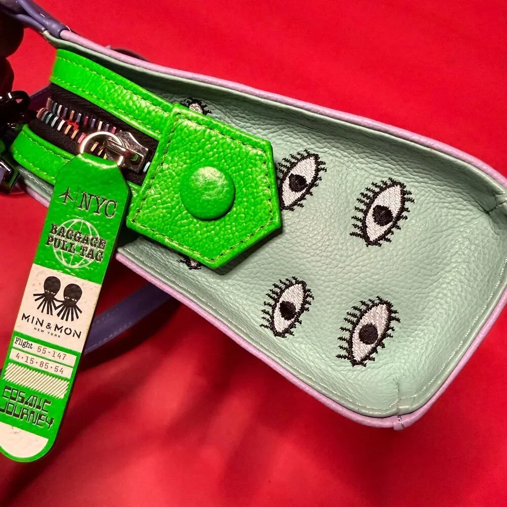 Min & Mon Leather Crossbody Bag – Lavender & Lilac with Neon Green Accents - Picture 3 of 12